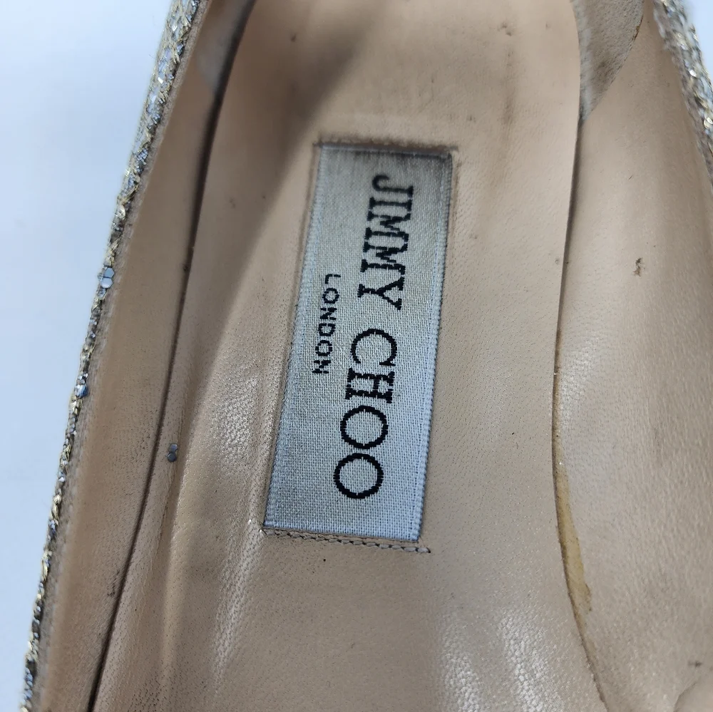Jimmy Choo Silver Leather Flats 37